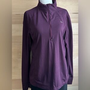 Paradox size, large, three-quarter, zip up long sleeve, purple, thumb holes